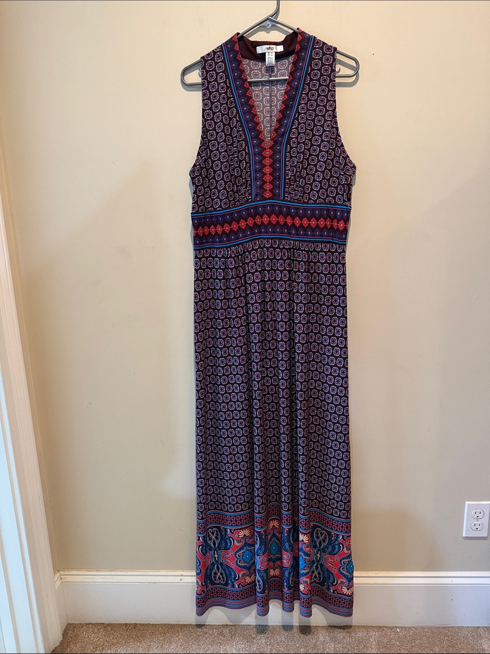 Sleeveless Maxi Dress with Red, Purple and Blue Accents